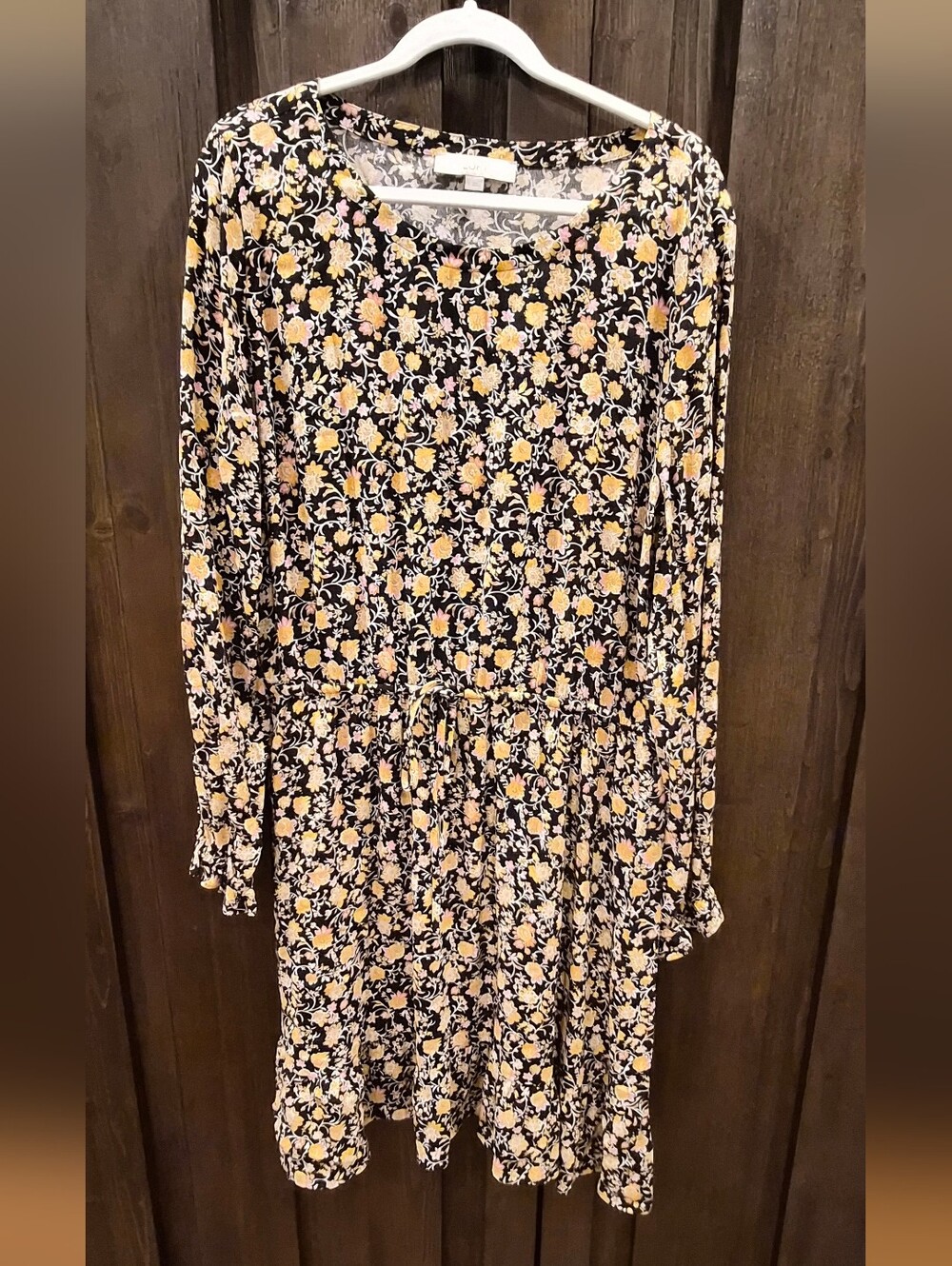 LOFT Black Floral Dress with Yellow and Pink Blooms